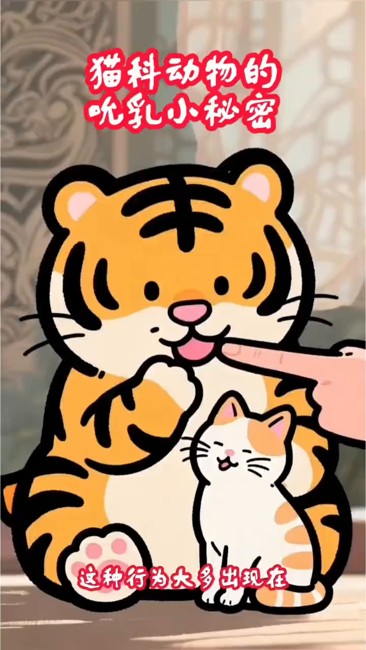 猫科动物的吮乳小秘密。
当你伸手想要和小老虎玩耍时，那么小老虎就会用嘴巴吮吸你的