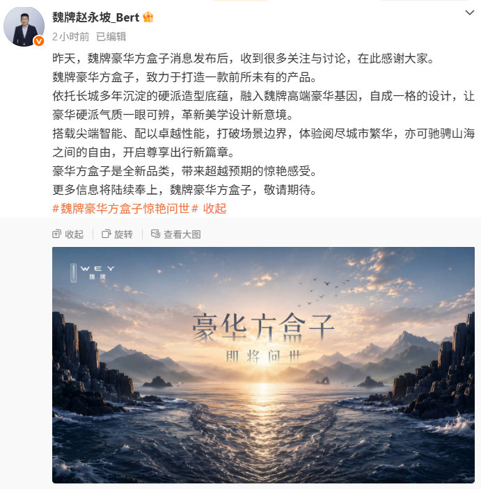 魏牌这个全新品类方盒子应该就是长城H10的豪华版吧？价格感觉有点不好定啊[挖鼻] ​