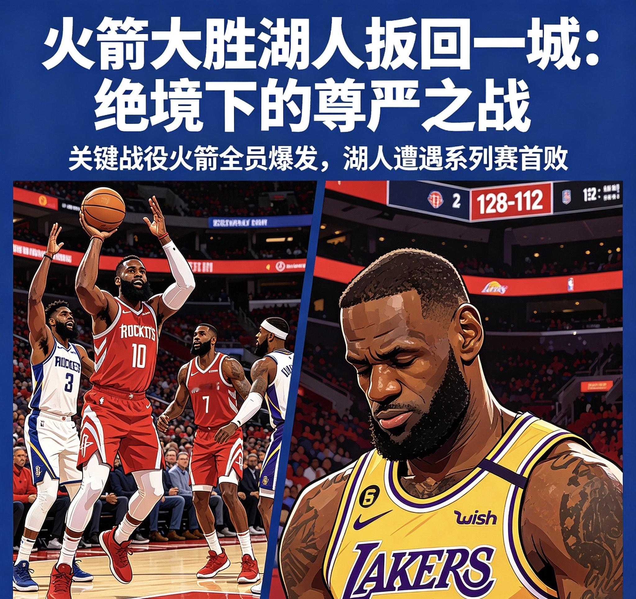 这是一篇关于NBA季后赛G4火箭大胜湖人的专题报道。  ---  火箭...