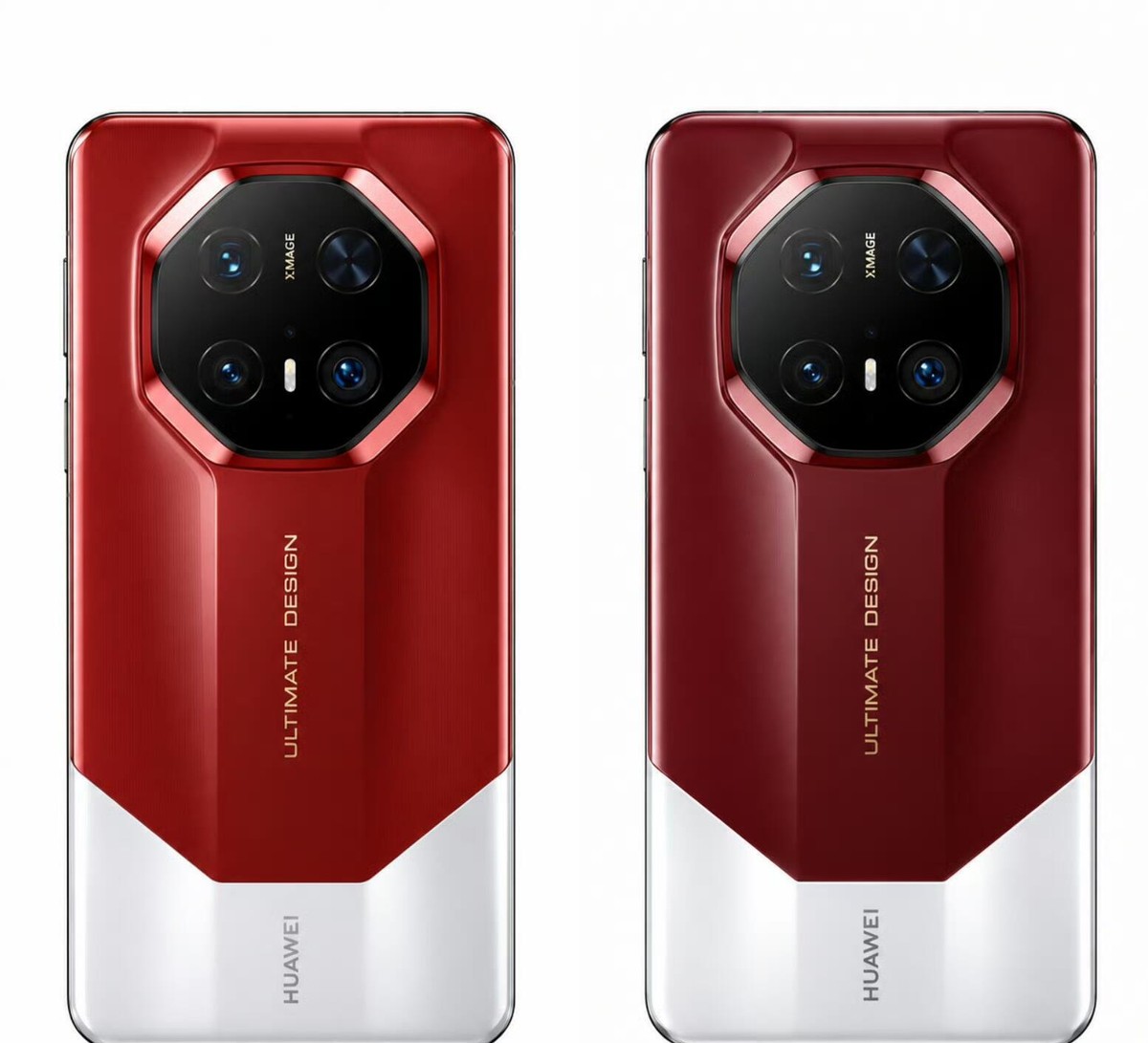 万元旗舰就长这样？我第一眼真有点不敢认。Mate 90 RS非凡大师渲染图一出，大红配大白直接撞色拼接，八边形镜头还套了个高亮红圈。红白两块像硬拼在一起，折线切角也够生硬，几处强元素挤成一团，看久了眼睛累。RS系列向来靠纹理、镀层、低调单色撑气场，内敛但有分量。这次倒像为了特别而特别，身份标签是拉满