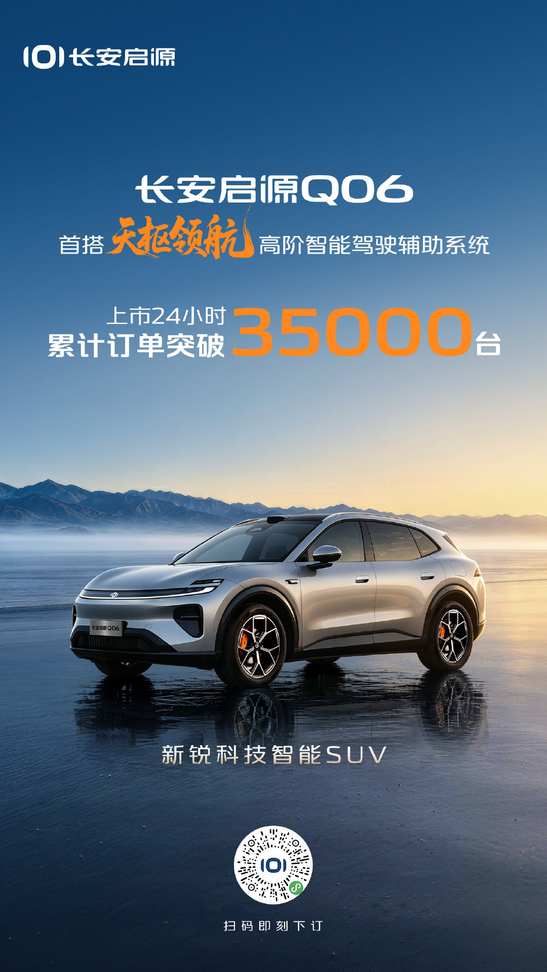 #长安启源Q06# 上市24小时，累计订单突破35000台！
实力造就爆款，感恩每一份选择！
#长安启源Q06上市限时权益价13.59万元起##新锐科技智能SUV##天枢领航央企智造安全可靠# ​