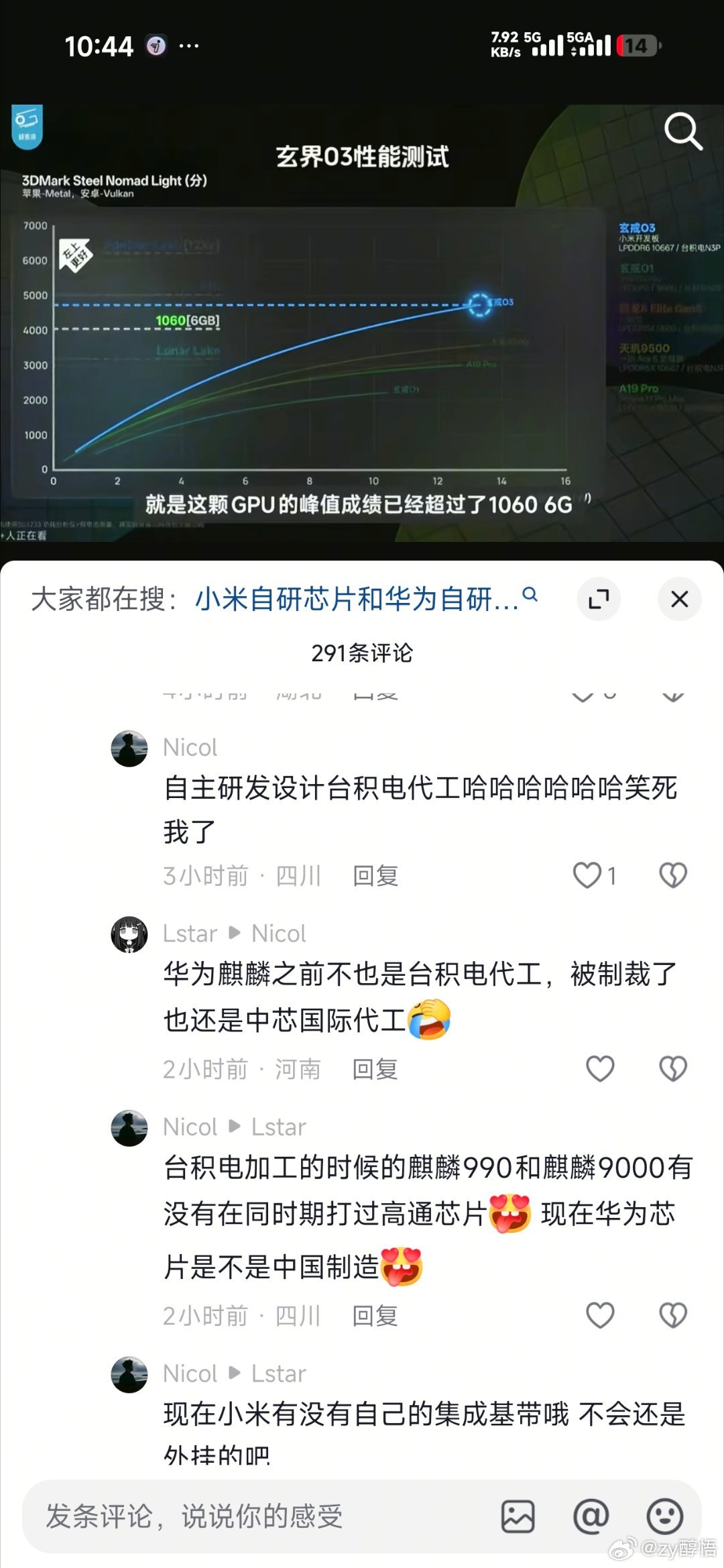 花粉:自主研发设计台积电代工哈哈哈哈哈哈笑死我了。 ​