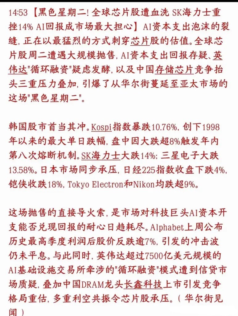 韩国股市暴跌10.76% AI硬件、存储板块集体抛售为哪般？本轮科技股...