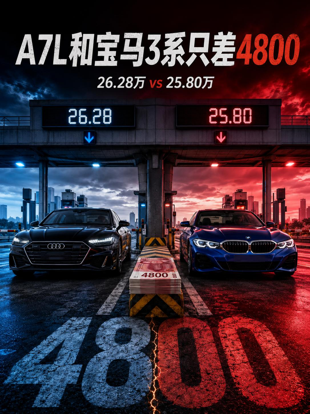奥迪A7L限时价快追上宝马3系了
A7L限时权益价26.28万元起，宝马3系官方起售价25.8万元，两台车门槛只差4800元。一个是中大型溜背轿车，一个是豪华运动标杆，价格突然挤到一张桌上。
现在买A7L算捡漏，还是便宜已经伤到车标？【来自懂车帝车友圈】