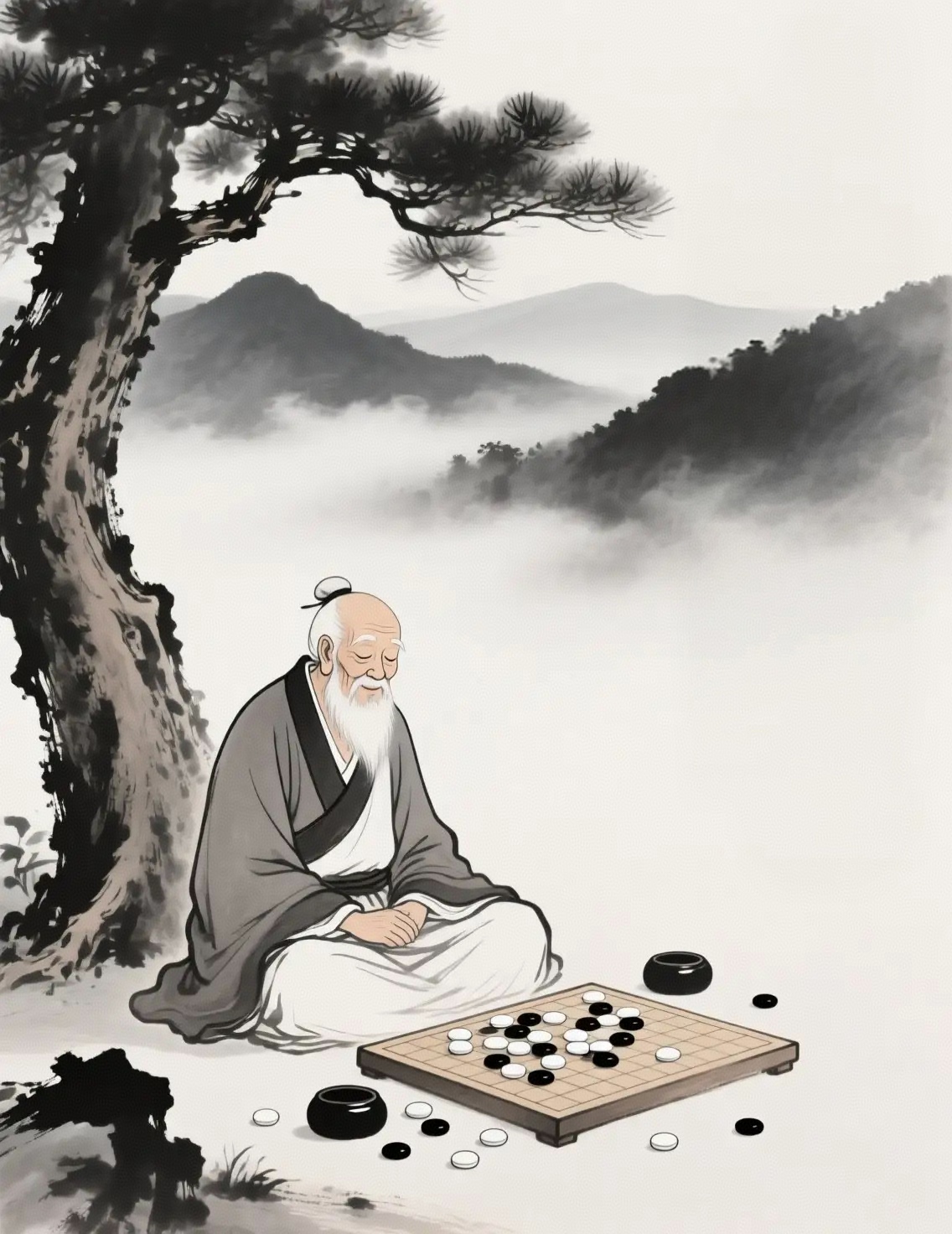 诗（悟）
​
​作者/凤非
​老翁树下对纹枰
​苦想千年看不清
​忽觉云深风过耳