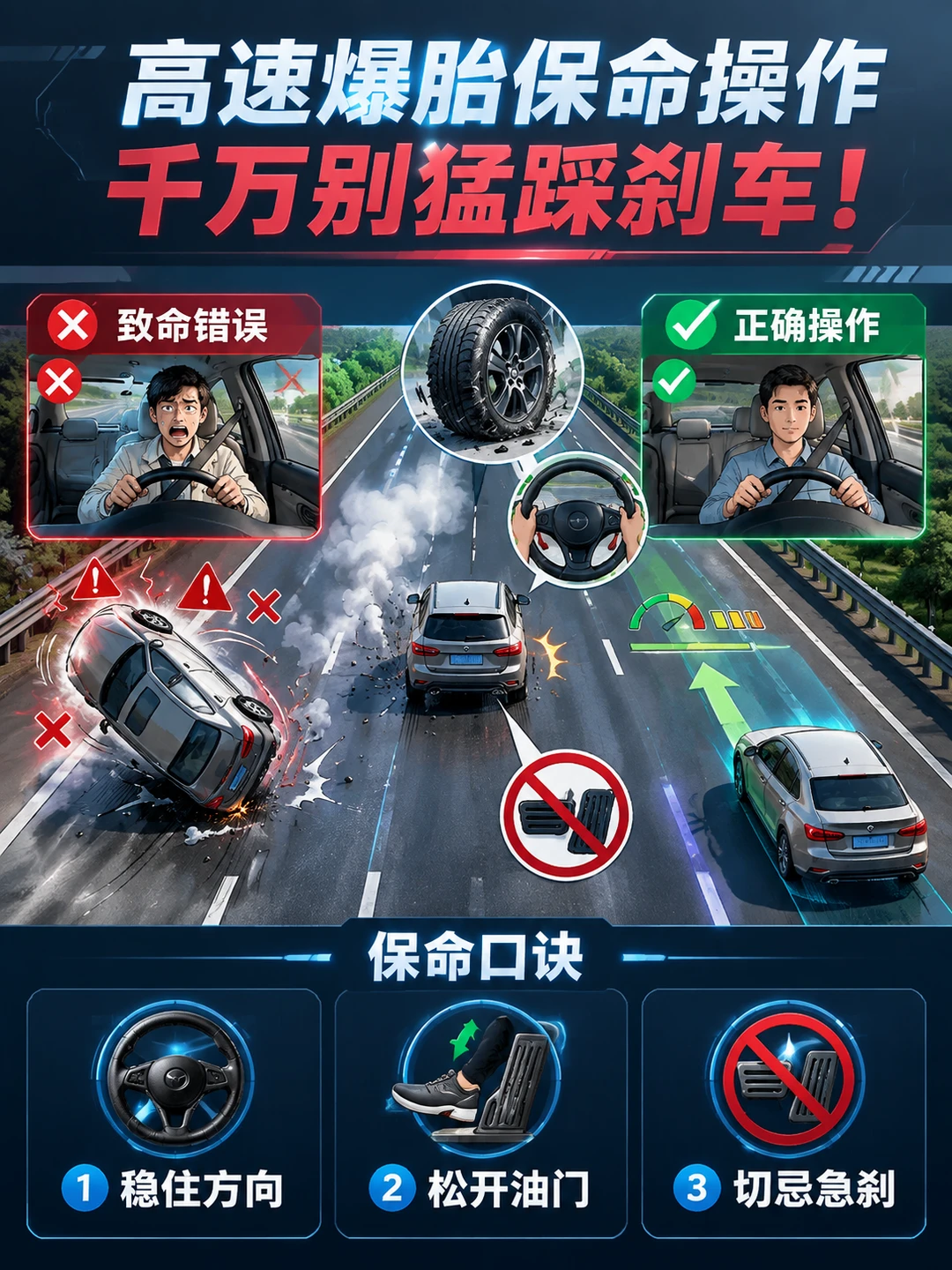高速爆胎怎么保命🚗