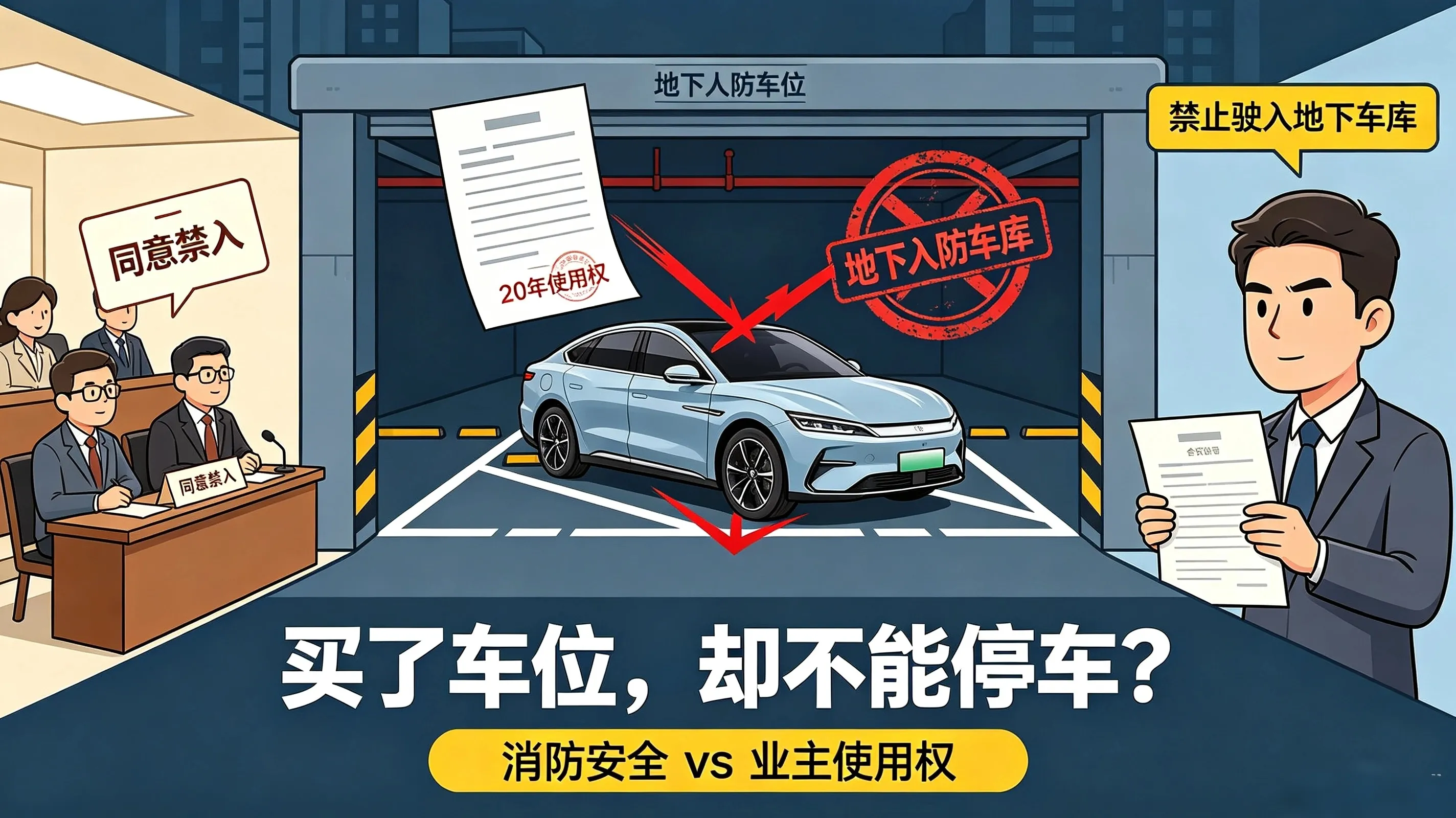花重金买20年人防车位使用权，新能源车却被要求10日内搬离
 
福建南平帝景国际小区这件事，引发不小争议。
业主张先生早年入手了地下人防车位，拥有20年使用权。没想到小区业委会组织投票，超九成业主同意，直接发布禁令：禁止所有新能源车驶入地下车库，已经停放的新能源车辆，需要10天之内全部移出。
 
业