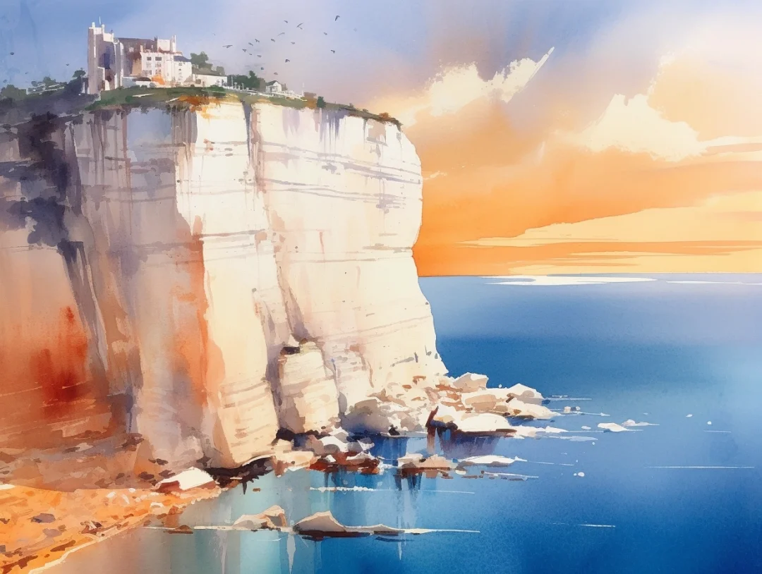 AI水彩：白色悬崖