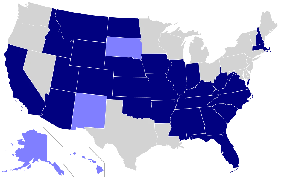 美国哪些州以英语为官方语言