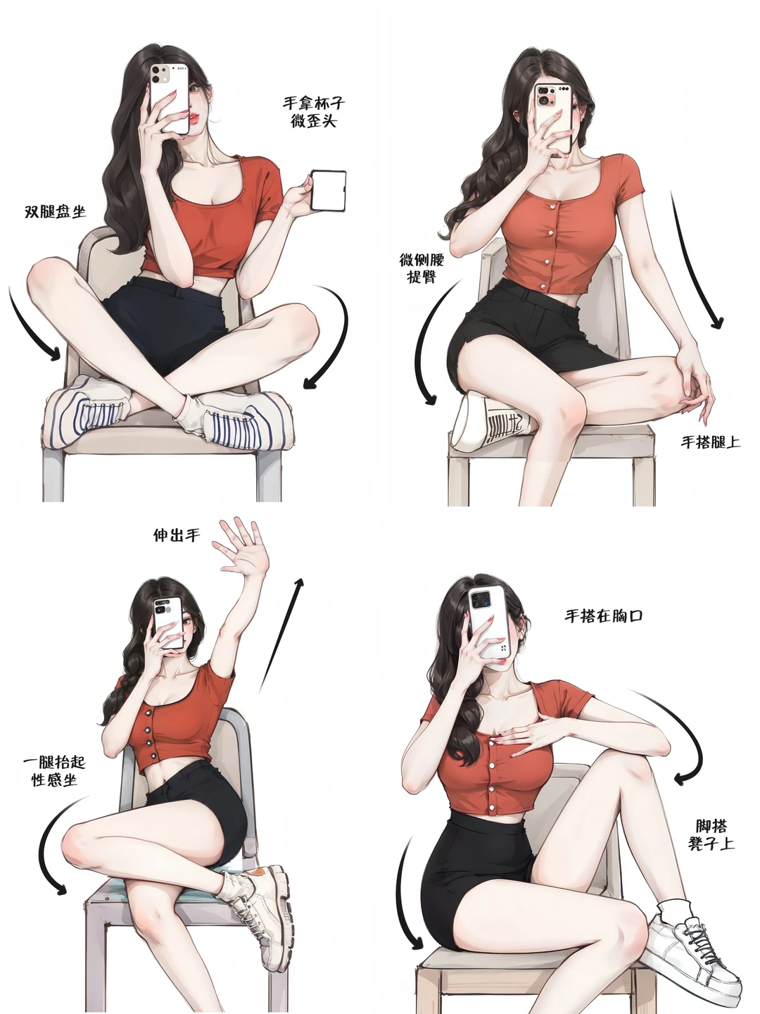 显腿长｜纯欲风｜宅家拍｜辣妹对镜拍照姿势📷