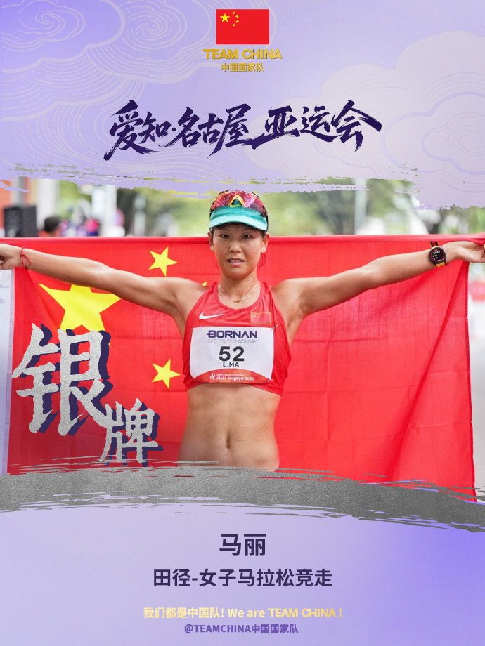 #旦增曲宗递补摘金# 昨日举行的田径女子马拉松竞走项目，率先冲线的哈萨克斯坦选手赛后成绩被取消，中国选手旦增曲宗递补金牌，马丽获得银牌#亚运会# ​​​​