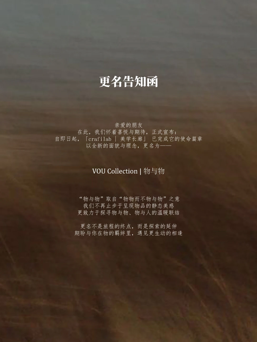 品牌更名通知：从「美学长廊」到「物与物」