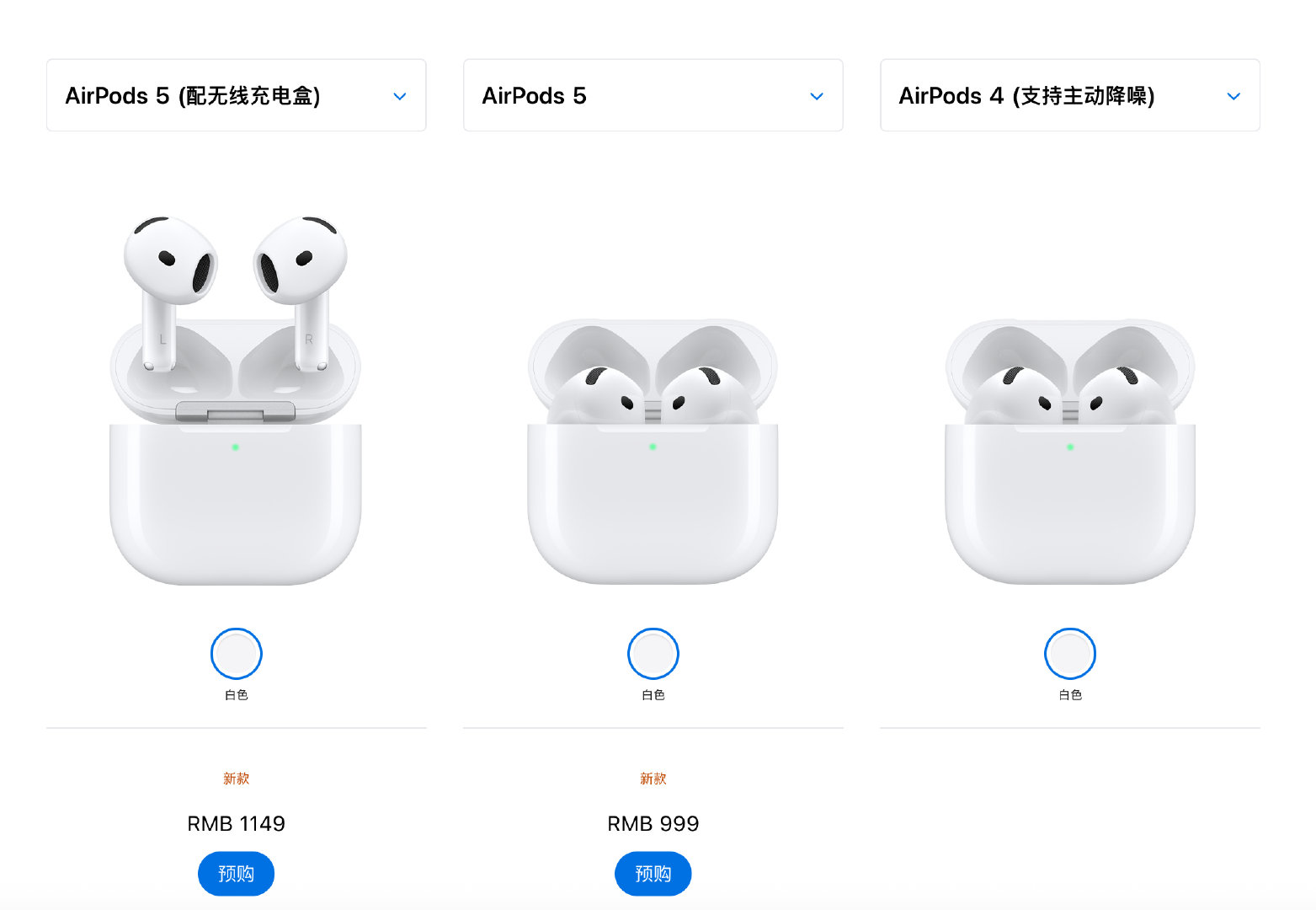 AirPods 5 对比 AirPods 4 ANC 升级：

1、开放式降噪最多再强 50%
2、全新多通道声学架构
3、新一代自适应均衡
4、通透模式更自然
5、ANC 续航 4 小时 → 5 小时
6、无线充电盒版支持耳机柄滑动调音量
7、防尘抗汗抗水进一步加强
8、价格反而从 179 美元降到 149 美元

#苹果发布会##AirPods5# ​