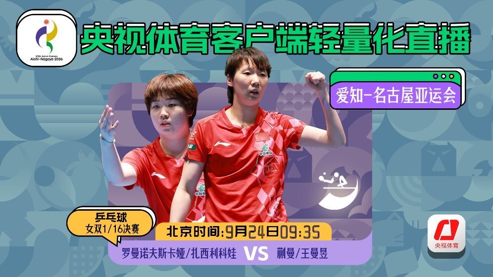 【直播】【轻量化直播】2026年亚运会 乒乓球 女双1/16决赛 罗曼诺夫斯卡娅/扎克斯雷科娃 0 : 0 蒯曼/王曼昱   分享自 央视体育客户端 ​