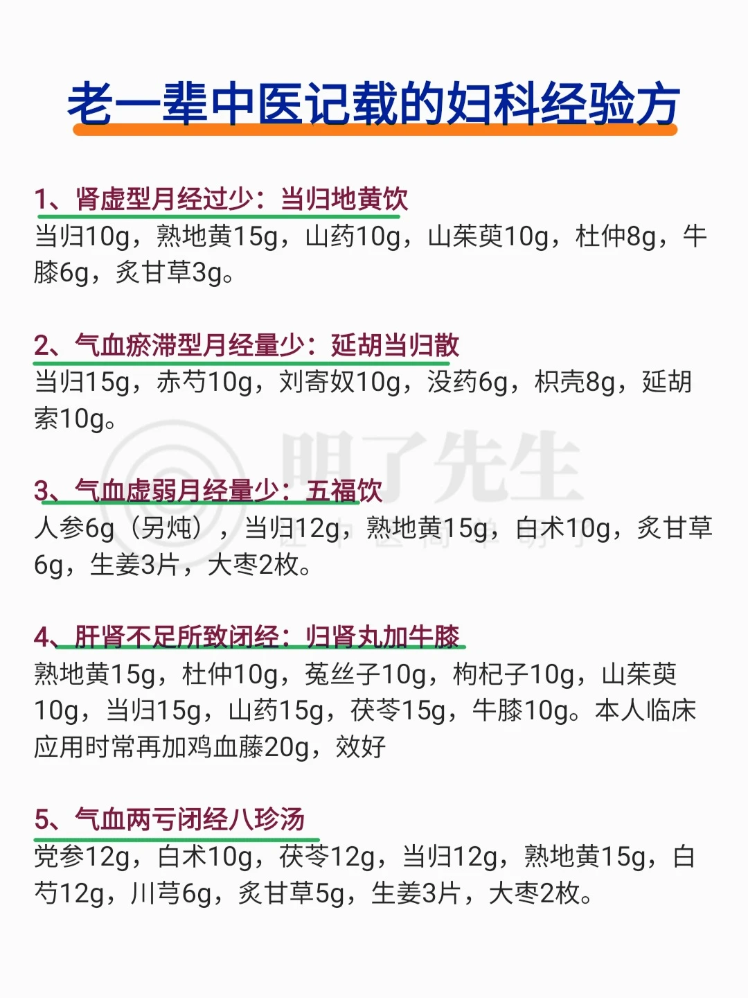 老一辈中医记载妇科经验方