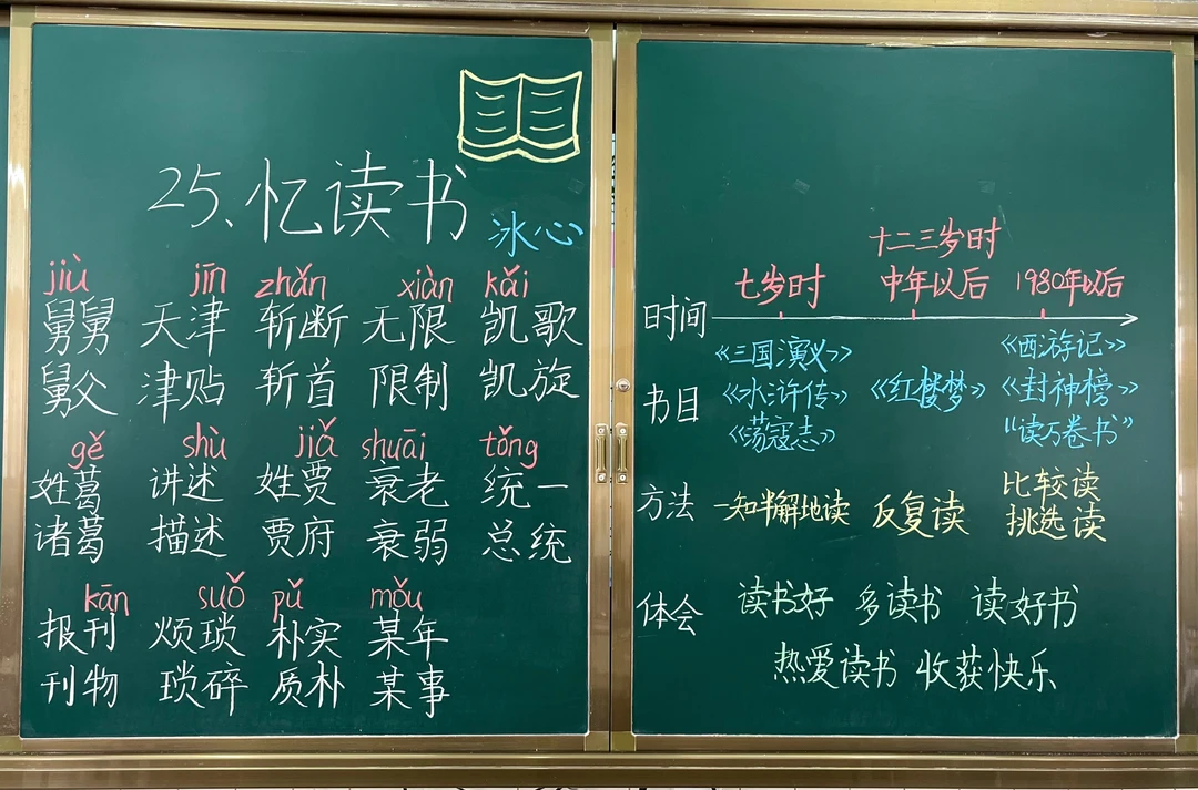 五上语文第25课《忆读书》课堂板书