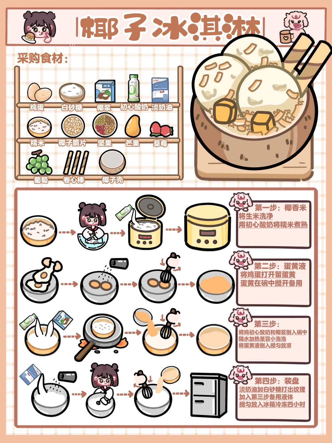 手绘食谱🍦｜夏日必备🌞满口椰香🌟0卡0负担