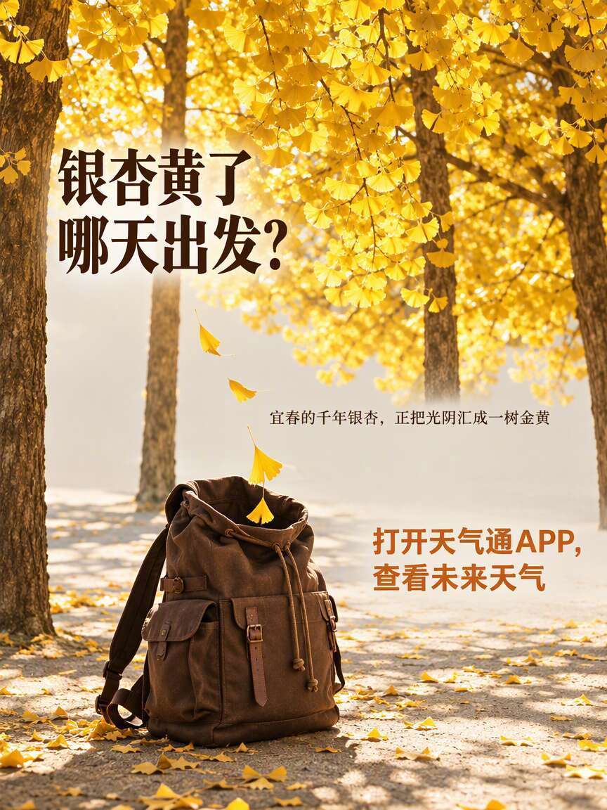 【去看千年银杏前，先把未来天气查了】江西宜春的秋色已经就位：栾树在枝头挂起红灯笼，南惹古村的千年银杏，把1500年的光阴汇成一树金黄。假期如果准备奔赴这场秋色，先看看接下来几天的天气再定日子。打开天气通APP，查看未来天气。#假期每一程都有天气通##国庆去哪天气更合适##假期天气变化比计划更快#