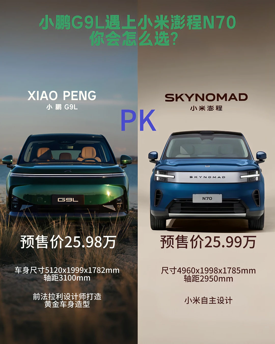 当小鹏G9L遇上小米N70，你会怎么选？