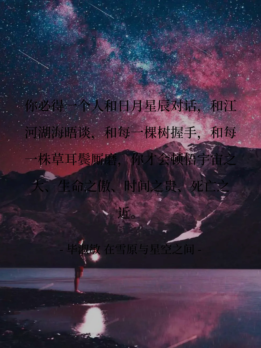 你必得一个人和日月星辰对话，和江河湖海晤谈，和每一棵树握手，和每一株草...