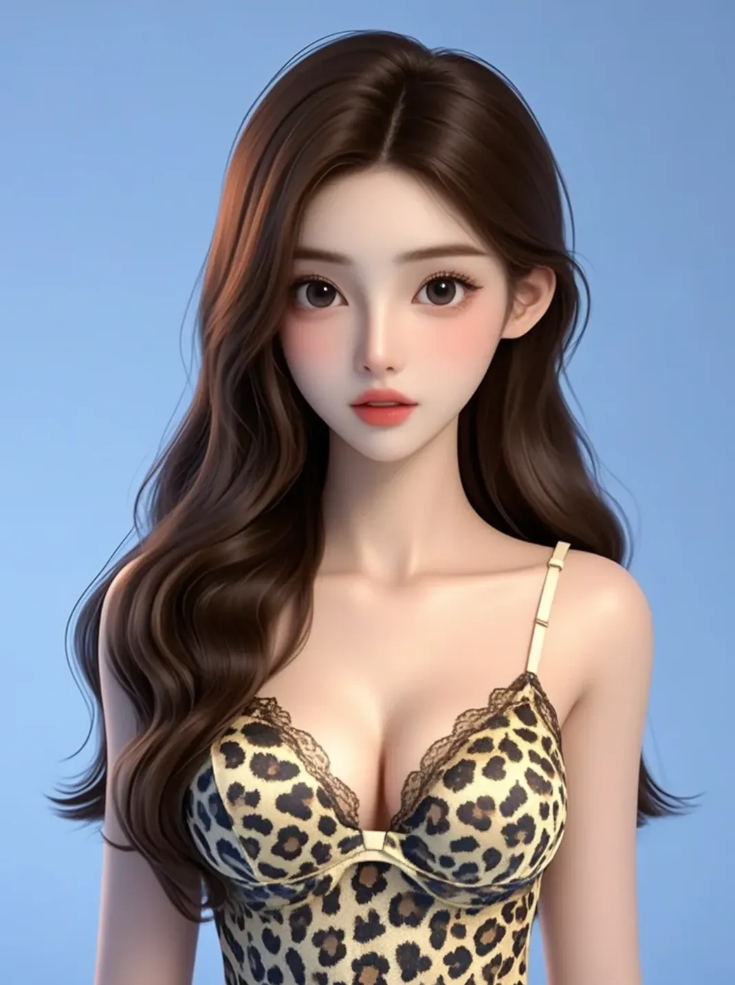 这位美女穿着豹纹睡衣，真好看！