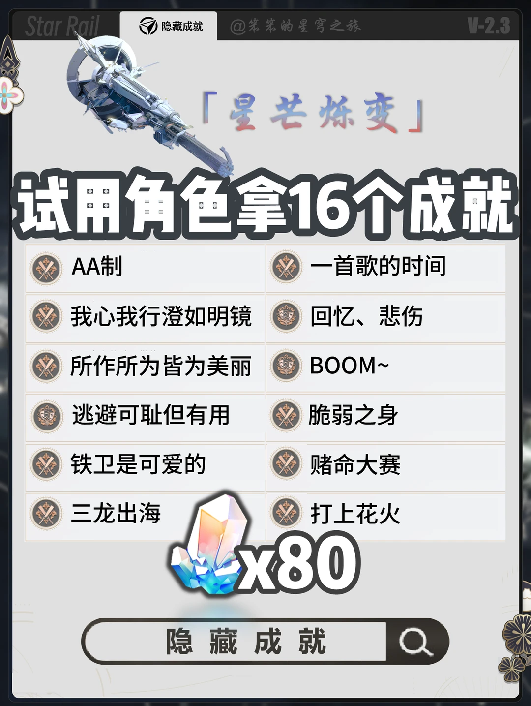 试用角色拿下16个隐藏成就，限时活动哦