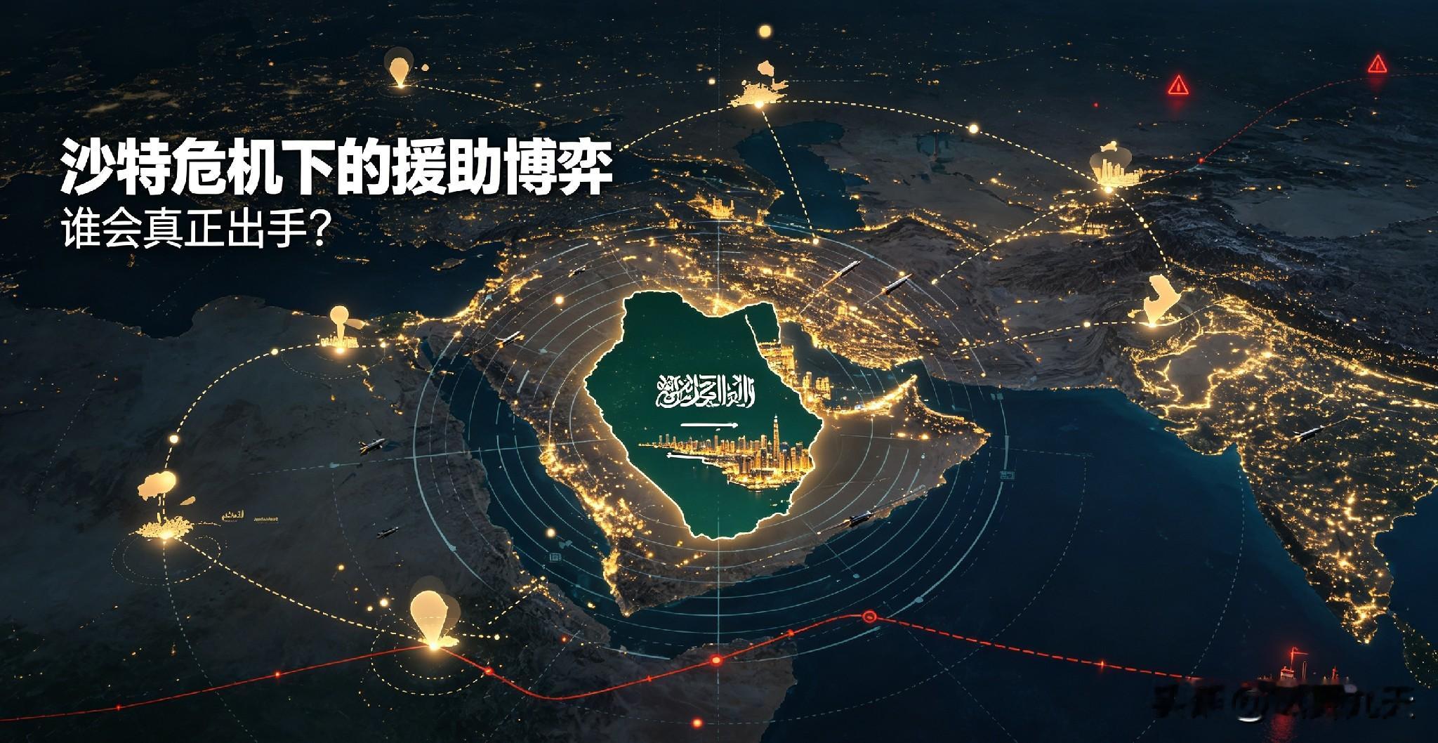 沙特陷入“至暗时刻”，谁会真心出手相助？
 
最近中东局势风云突变，胡塞武装的导弹和无人机频频打到沙特本土，首都利雅得响起防空警报，石油设施、输油通道接连遭到打击，外媒称沙特迎来了自也门战争以来最艰难的“至暗时刻”。
 
手握巨额石油财富，拥有大量先进武器的沙特，如今却陷入被动。一边要防御来自南方胡