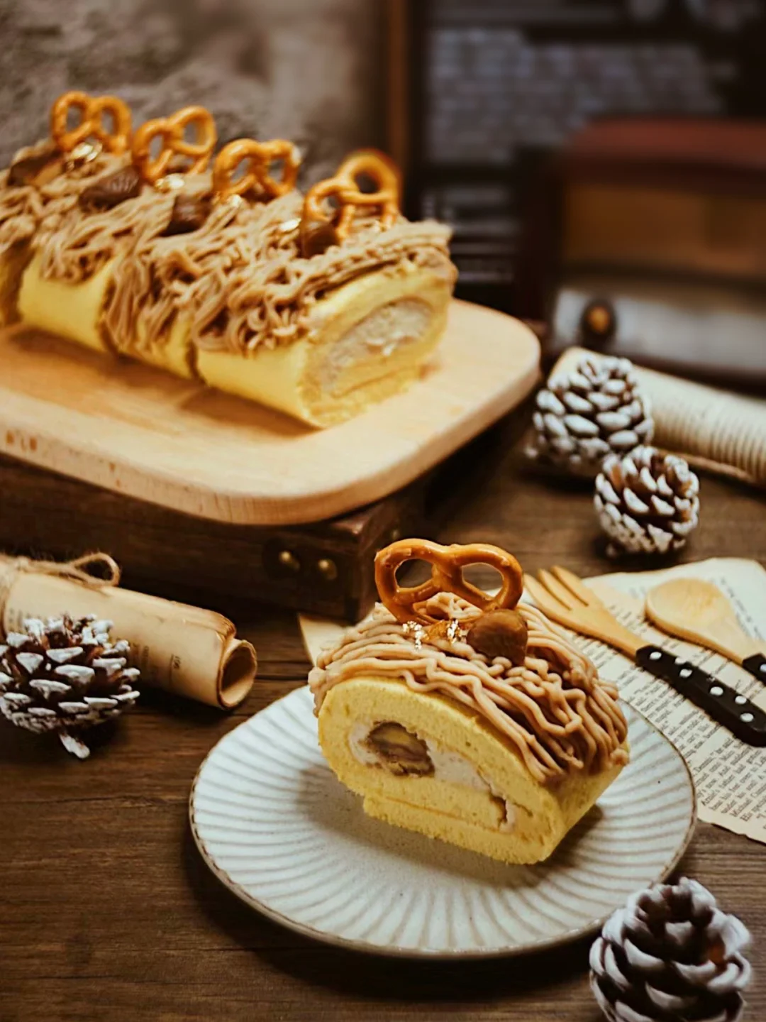 秋天限定甜品🍂蒙布朗栗子蛋糕卷，好吃哭了