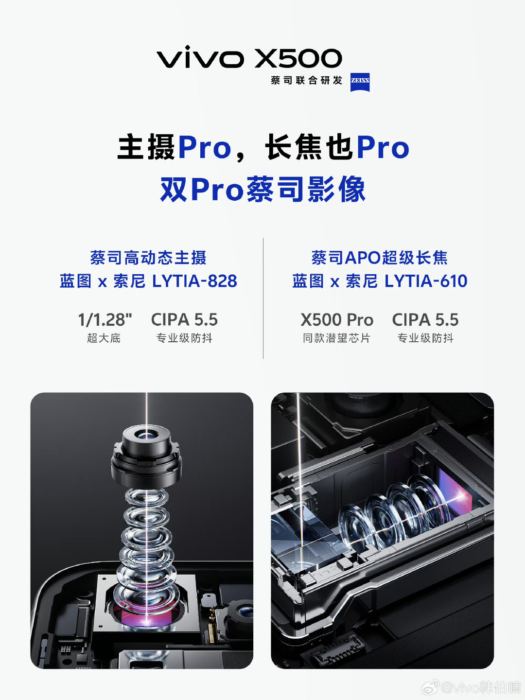 以前总觉得标准版影像会做取舍，vivo X500标准版改变了这个印象。
主摄、长焦双双给到Pro级别硬件，大底+高规格防抖，拍照、视频、远摄全部兼顾。
相当于把旗舰影像体验下沉到标准版机型，对于喜欢拍照录像的普通用户很实在。 ​