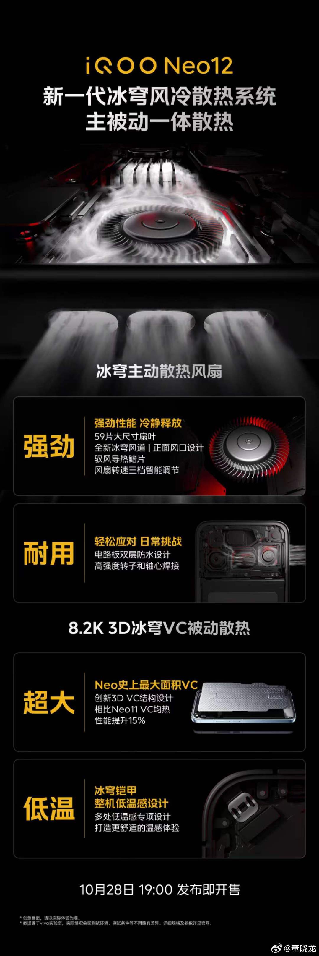 #iQOO Neo12#也有内置风扇，主被动散热一起来。

电竞手机有风扇不稀奇，但这是强调性价比的Neo系列，也首次给到风扇了。 ​