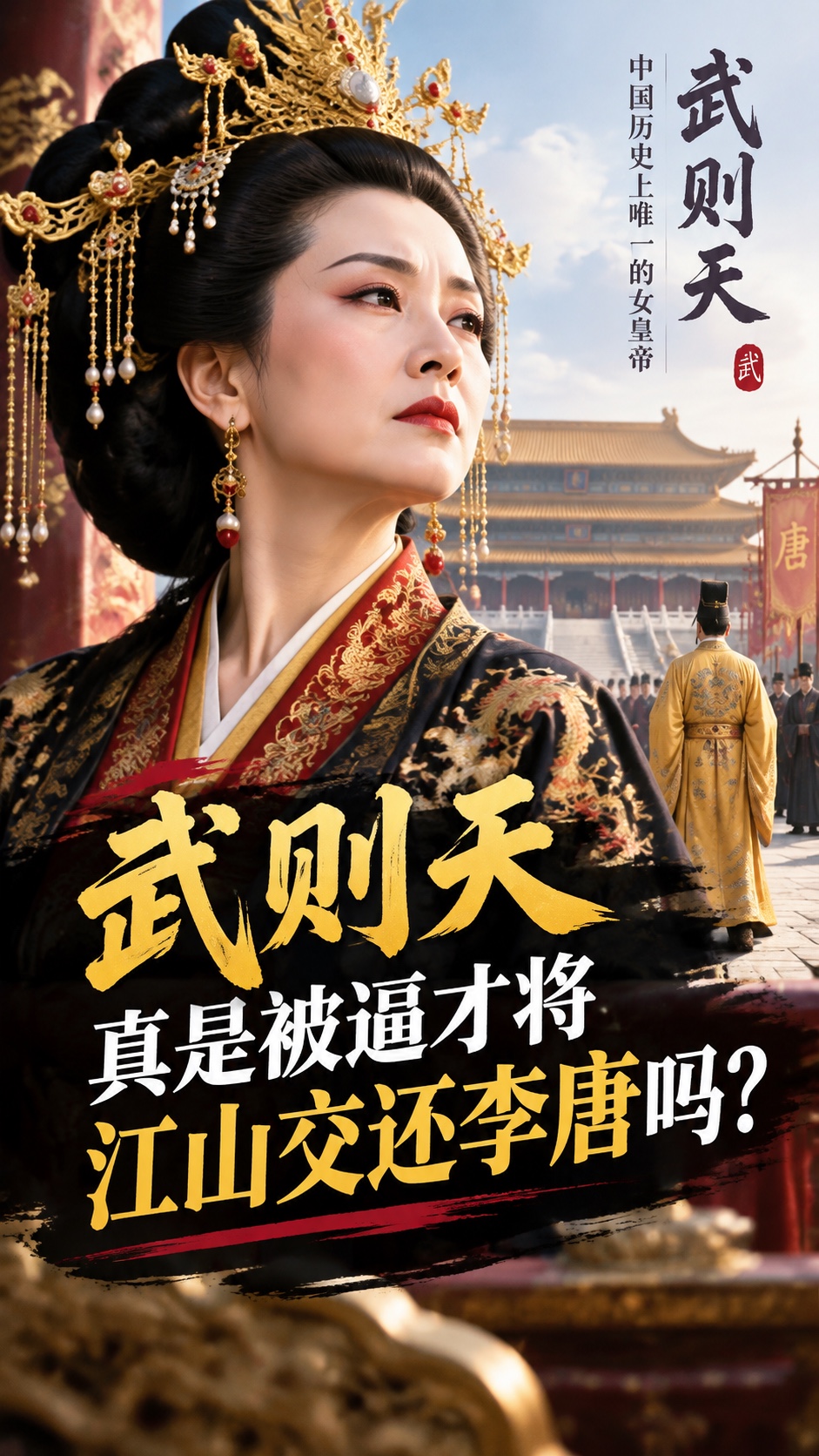 “神龙政变那晚，武则天没穿龙袍，只披一件素纱中衣——不是她输给了张柬之，而是她亲手按下‘系统还原键’：把帝国交还李唐，是她76岁写下的最锋利的政治遗嘱！”

公元705年正月，洛阳宫玄武门。
张柬之率羽林军闯入迎仙宫，逼武则天退位。
史书说：“太后不得已，传位于皇太子。”
一个“不得已”，轻飘飘抹去