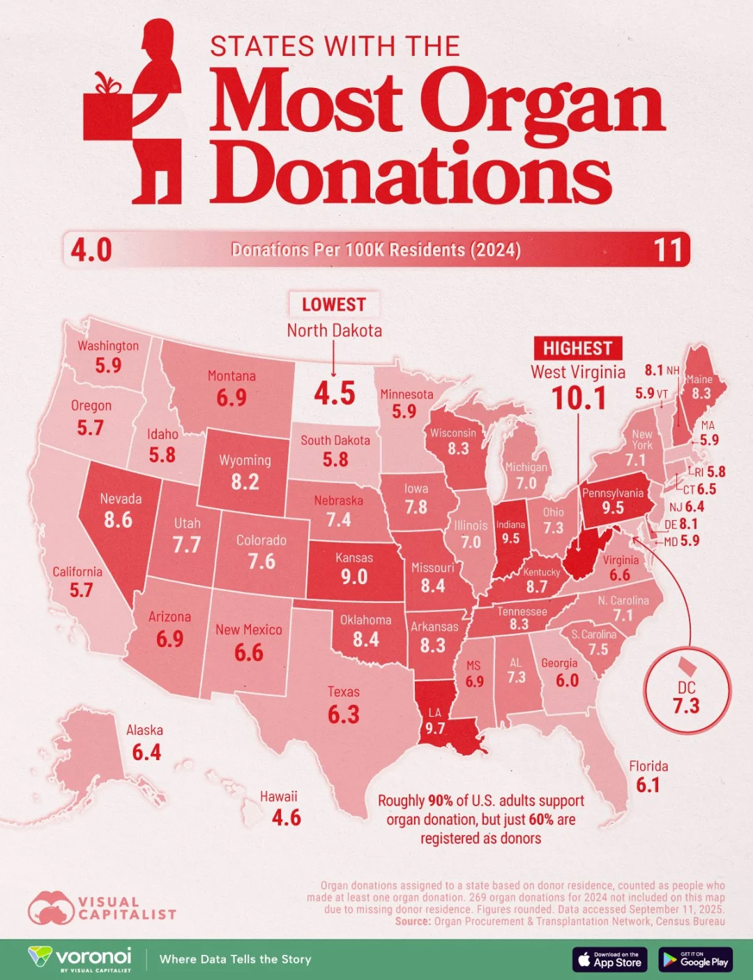 美国器官捐献版图曝光：哪个州最善良？哪个州
