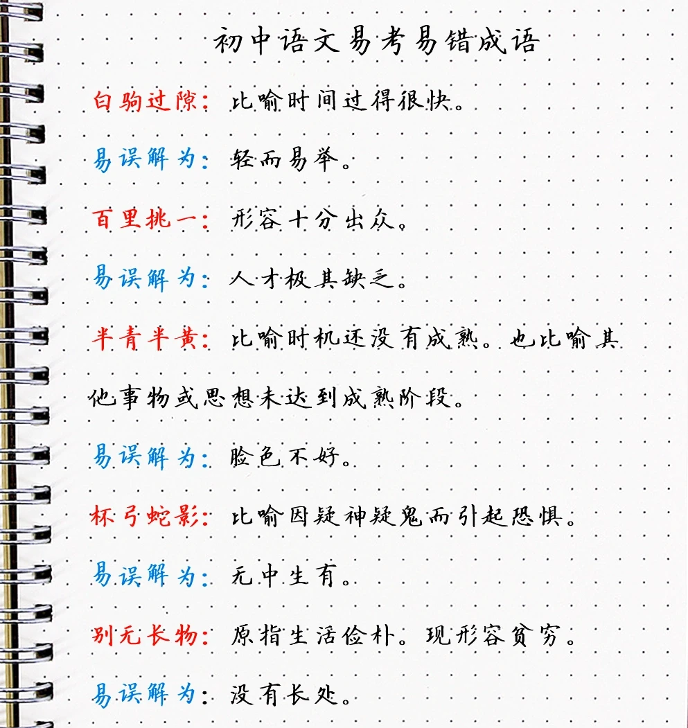 初中语文易考易错成语，你都做对了吗‼️