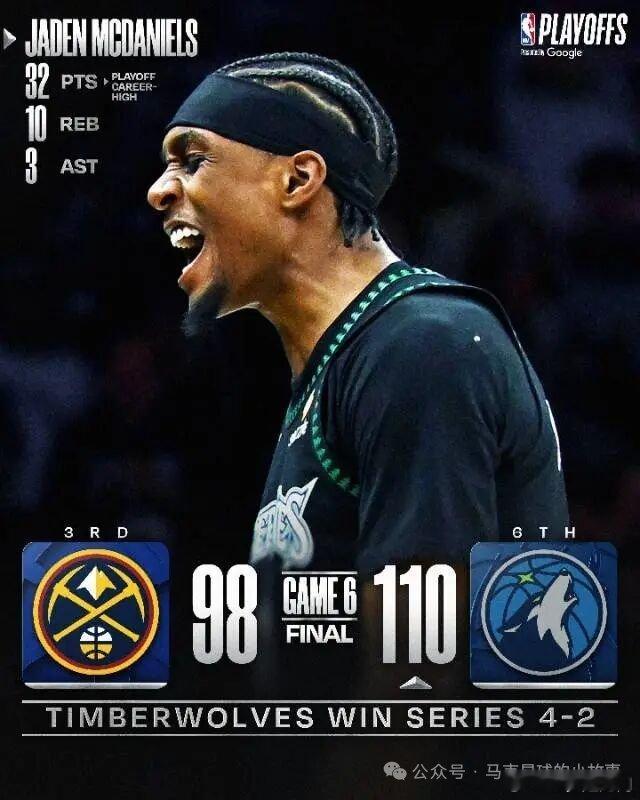 今日NBA系列赛G6，森林狼没有再给掘金机会，他们在主场压制掘金，系列...