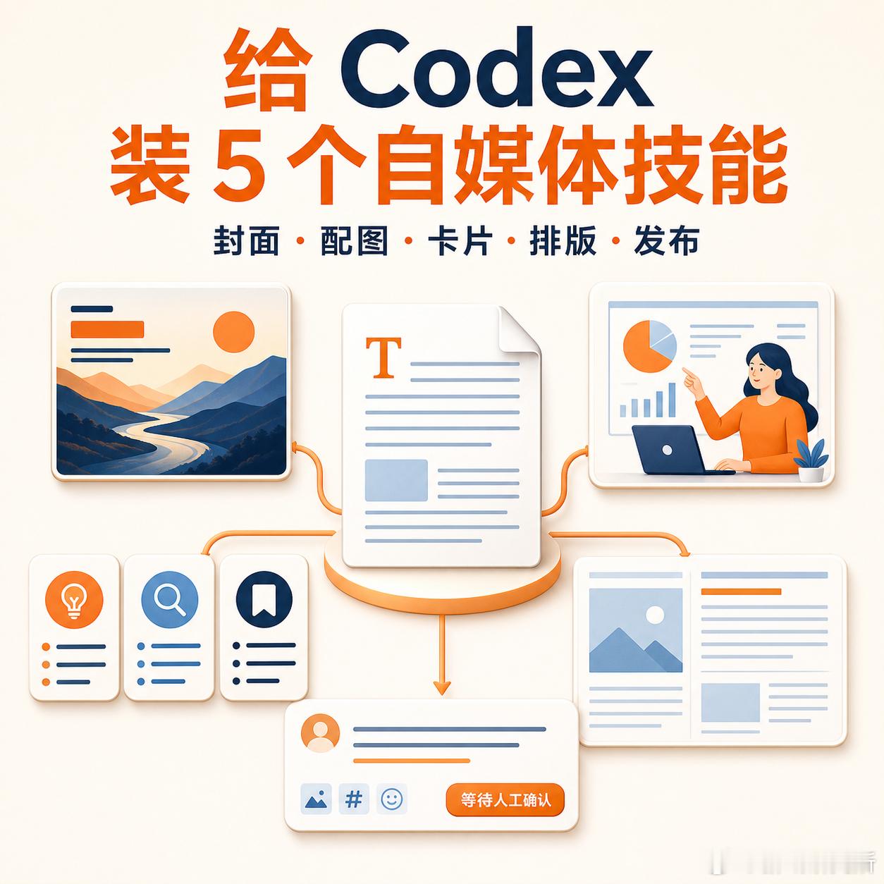 做自媒体，别只让 Codex 帮你写文案。

Baoyu Skills 是给 Codex、Claude Code 使用的工具。一篇稿件，可以继续做成封面、配图、知识卡片和排版稿，再送进微博发布页。

我会先选 5 个：封面、文章配图、知识卡片、Markdown 排版、微博发布。比如输入 `/baoyu-xhs-images article.md --style notion -- ​