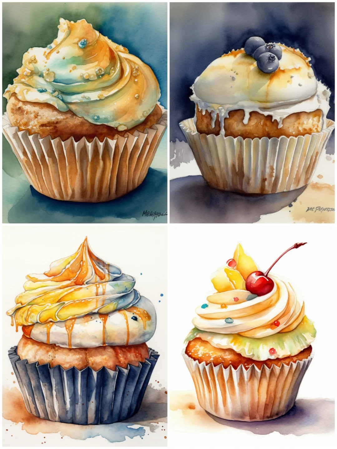 水彩 纸杯蛋糕