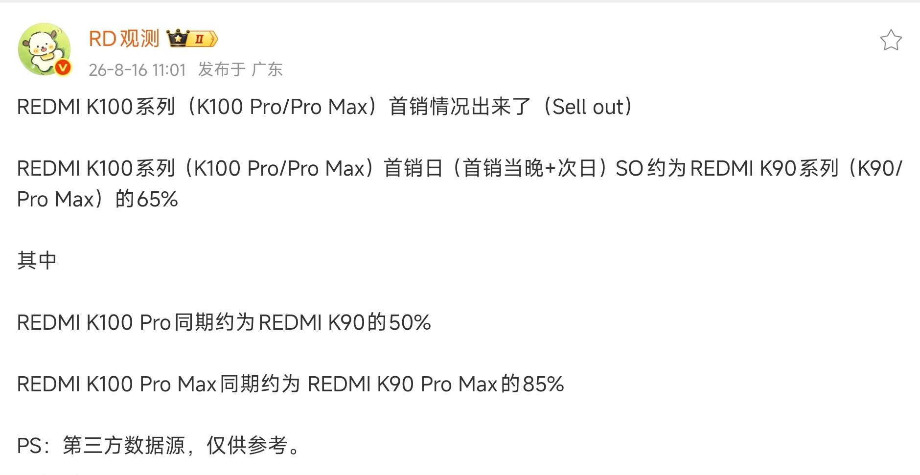 红米K100Pro系列首销 对比上一代接近腰斩了这是？[二哈] ​