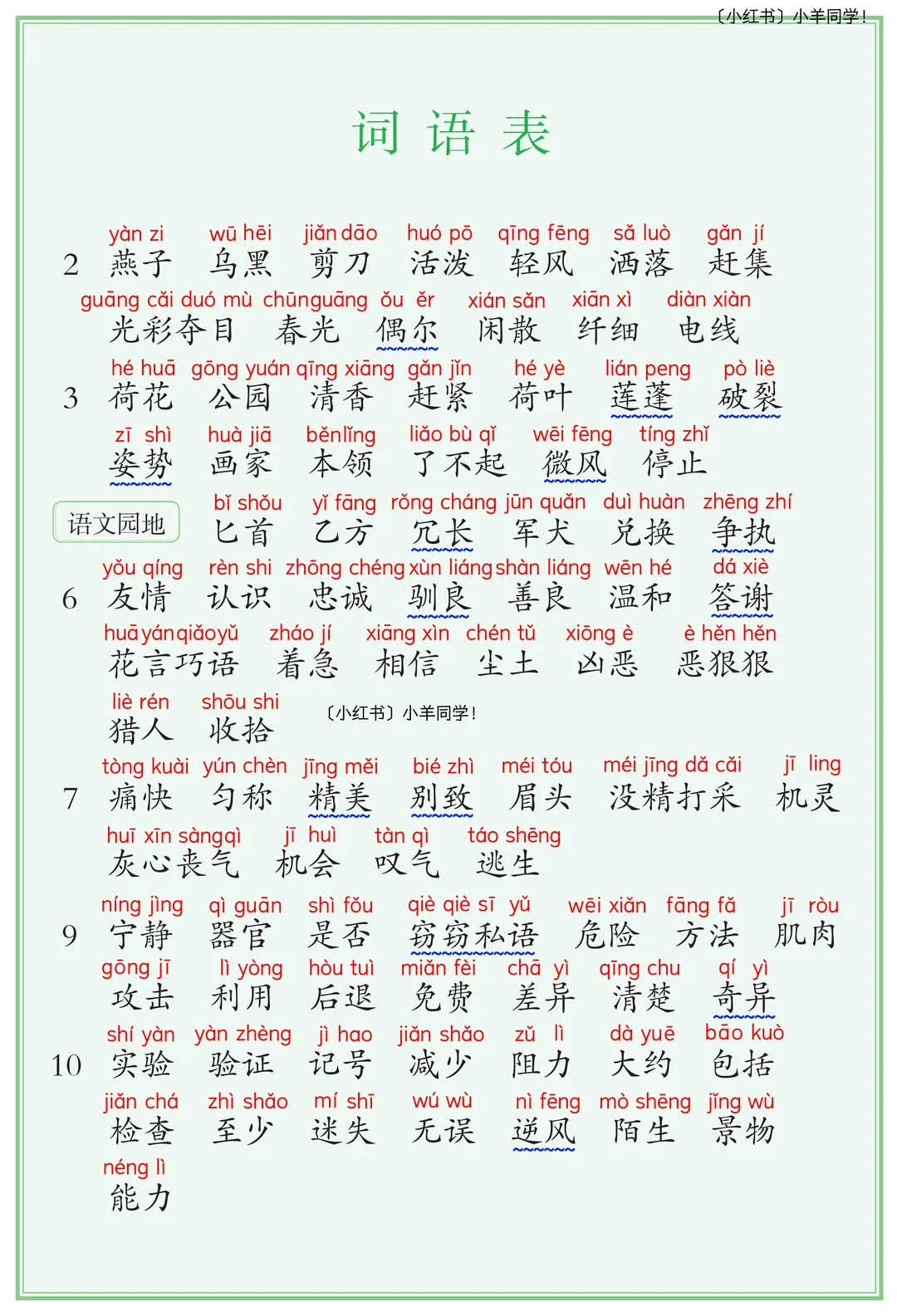 三年级下册丨词语表+写字表+识字表【新版】