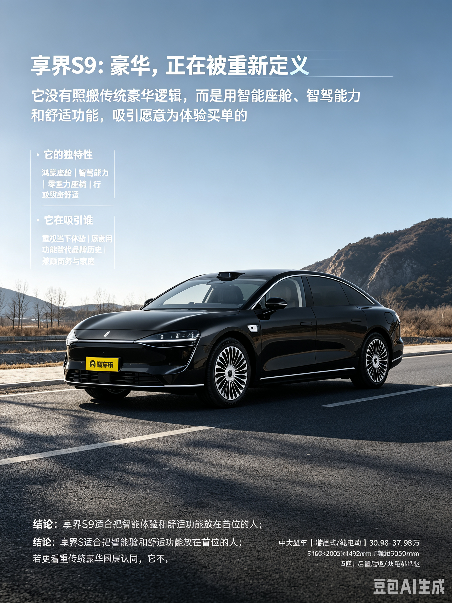享界S9的产品定位，不是简单对标传统豪华轿车，而是用智能体验和舒适功能重新定义30万级新能源豪华。讨论中，它更强调鸿蒙座舱、智驾能力、零重力座椅与行政级舒适，吸引愿意用当下体验替代品牌历史的人群；但它的独特性偏科技与功能，而非传统豪华的圈层认同。买前建议先明确自己要的是“体验型豪华”还是“传统豪华背