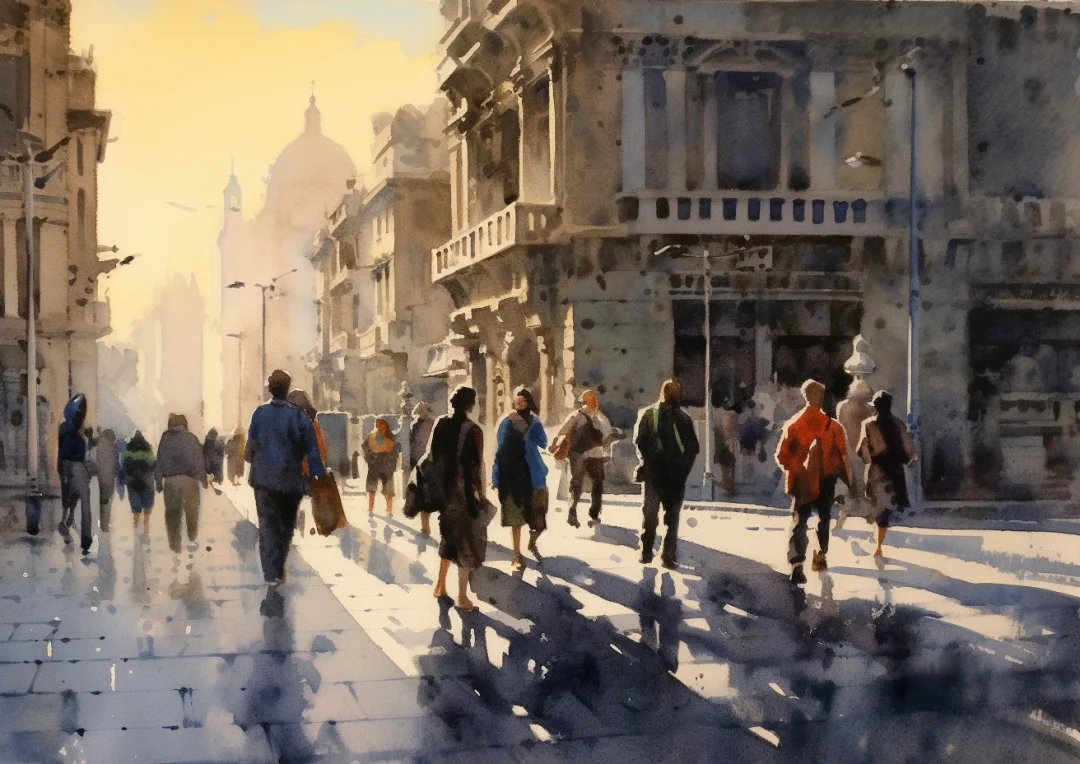 AI水彩：街景，阿尔瓦罗风格