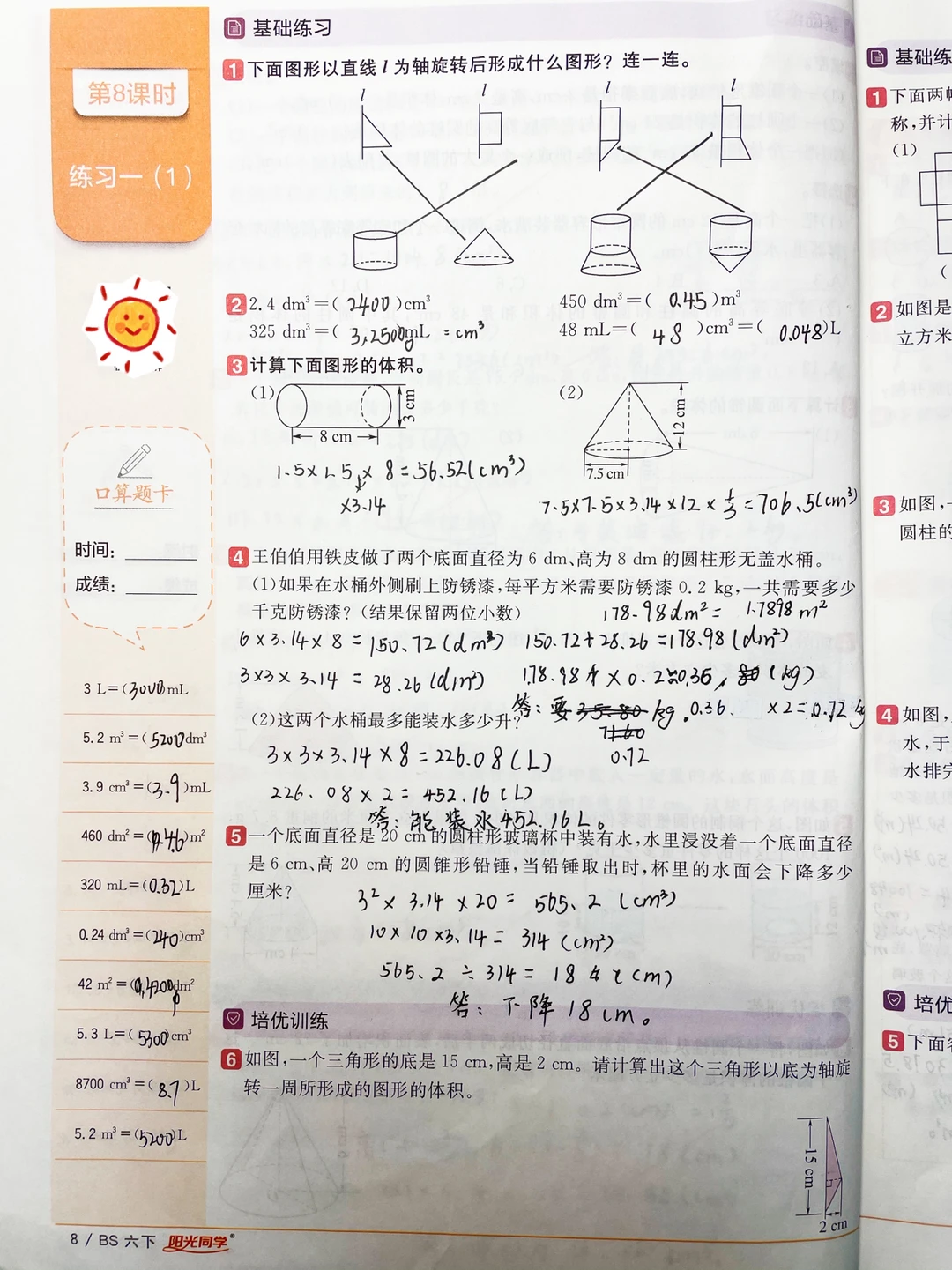 六下数学，阳光同学知识梳理和易错题训练
