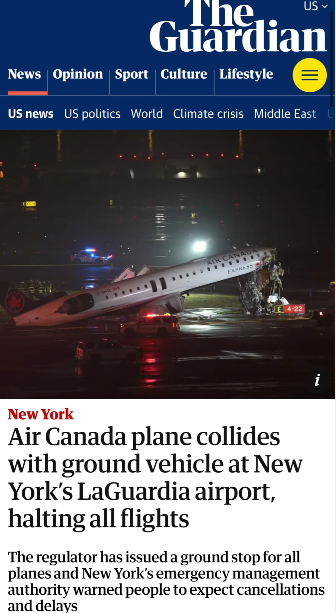 纽约｜LGA深夜突发🚨飞机与地面消防车相撞