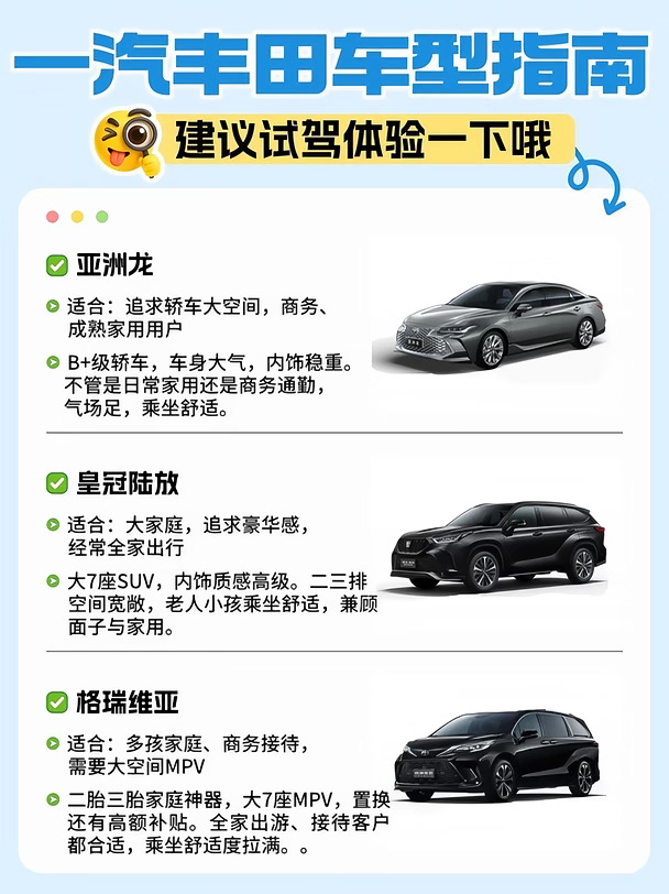 在天津看一汽丰田📍哪台车才适合你❓