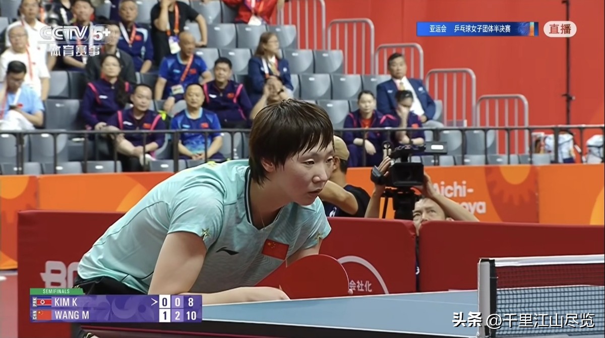 蒯曼终结比赛！中国队横扫朝鲜队晋级亚运会女团决赛！
      北京时间今天下午，2026年亚运会乒乓球女子团体半决赛，中国队对阵朝鲜队。
      第一盘，孙颖莎打头阵，大比分3：0（11：5、11：5、11：7）完胜朝鲜的边松景。
      第二盘，王曼昱以大比分3：0（11：8、11：4、