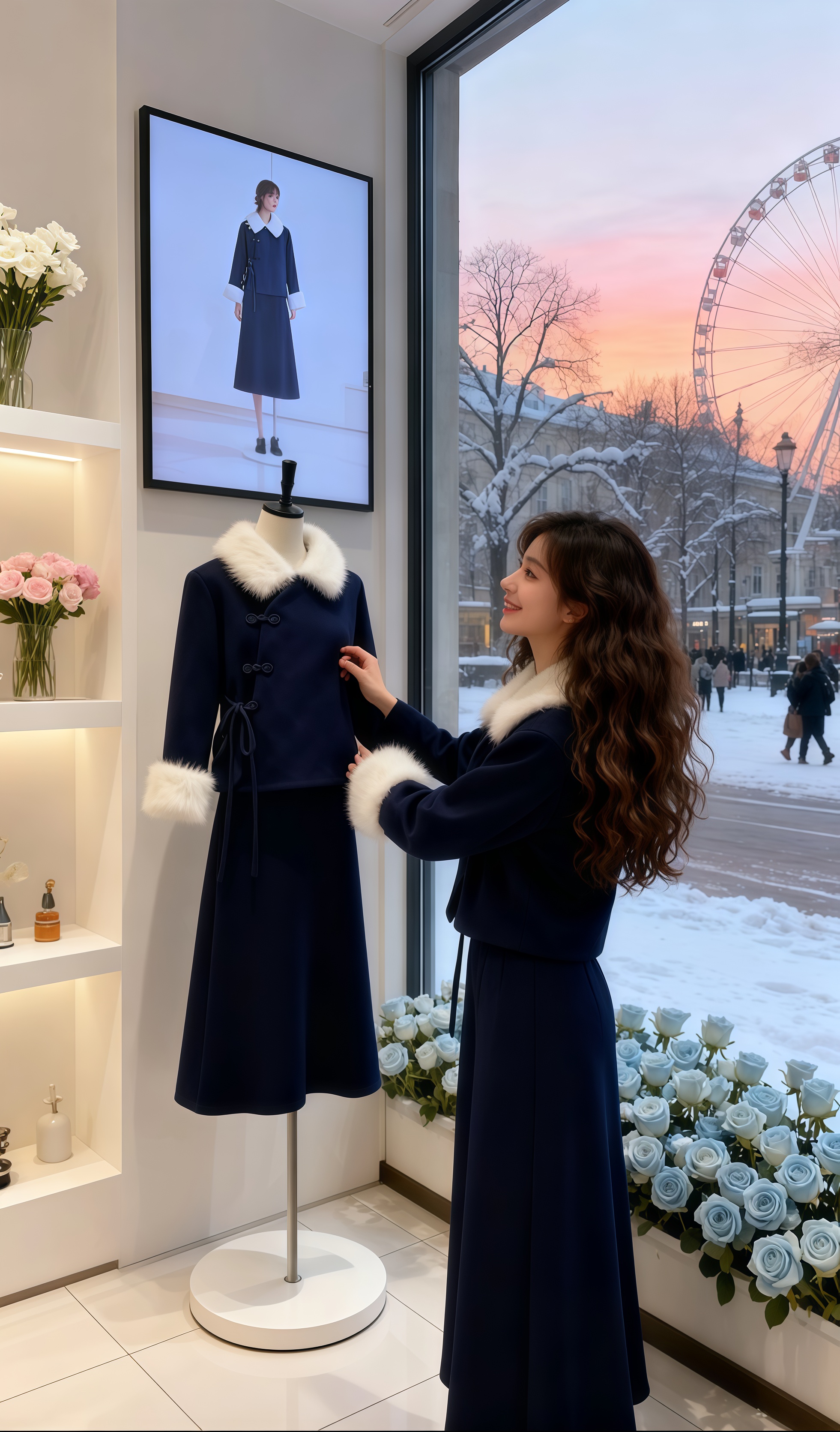 名媛新中式穿搭一整套加绒斜襟盘扣上衣气质半身裙套装