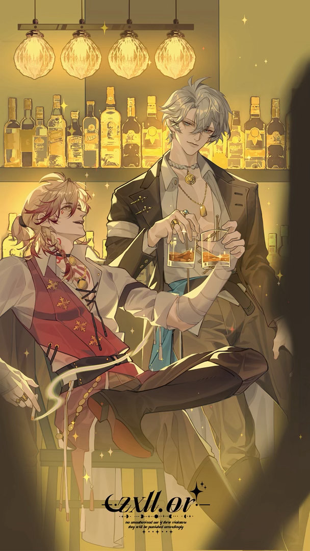 🎩🍸 | 今晚喝点小酒吗酒馆中，烛火昏黄温热，二人靠在吧台边小酌闲谈……万敌：总算躲开那些繁琐的应酬了。白厄：难得有这样安稳的片刻。万敌：你向来什么事都自己扛。白厄：历经往复浮沉，早就习惯了。万敌：不必时刻紧绷。白厄：有你相伴，便可卸下所有重担。万敌：今夜不谈世事，只饮酒闲谈。白厄：甚好。崩坏星穹铁道崩坏星穹铁道厄敌星穹铁道白厄星穹铁道万敌白万