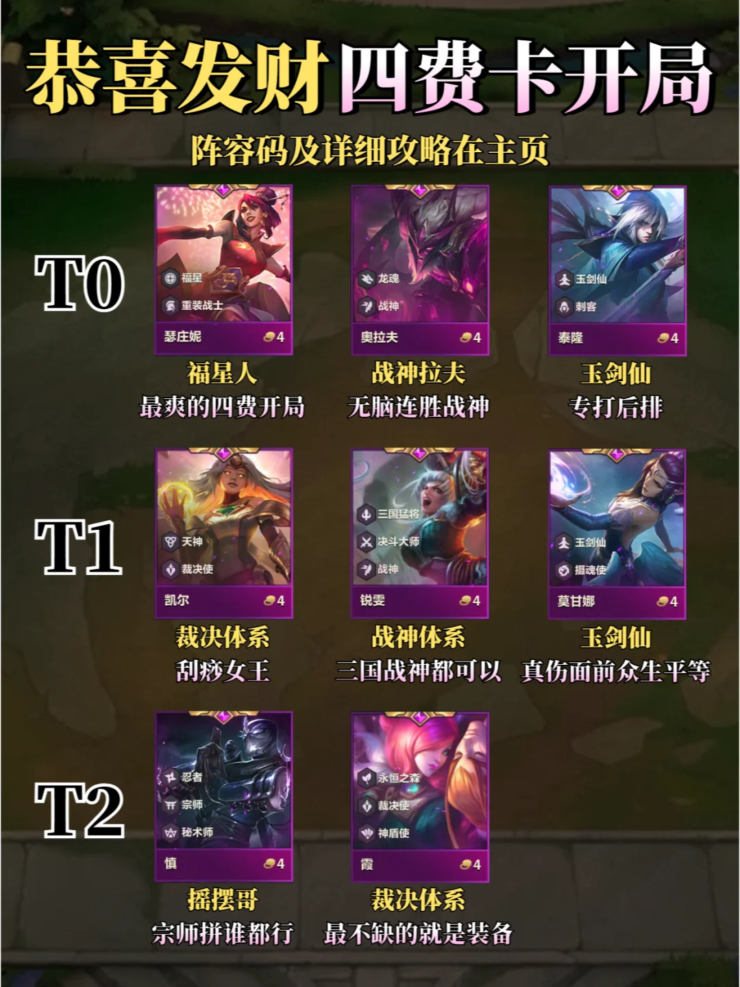 恭喜发财四费卡开局排行及过渡思路