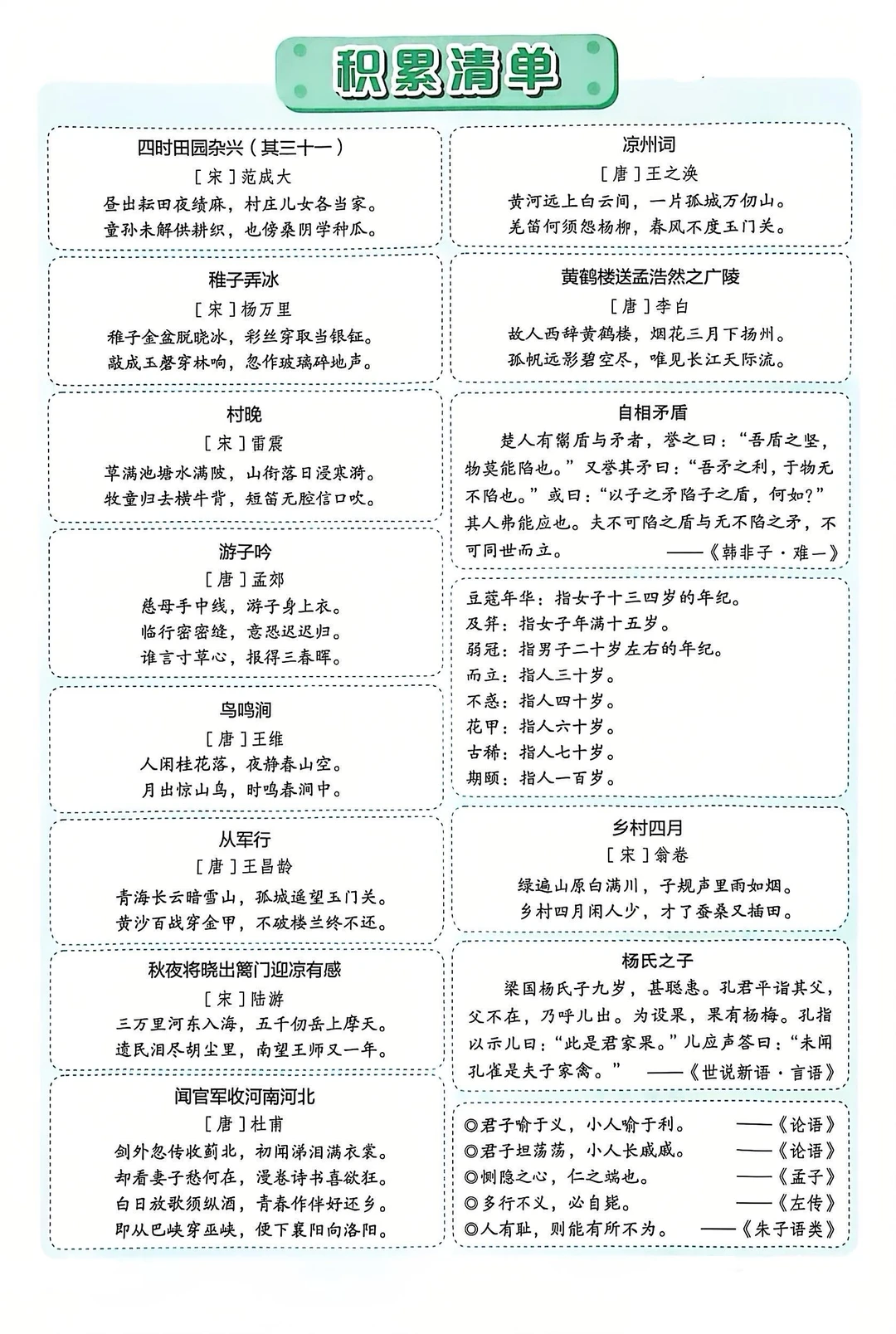 五下语文预习｜寒假必背古诗词及重点知识