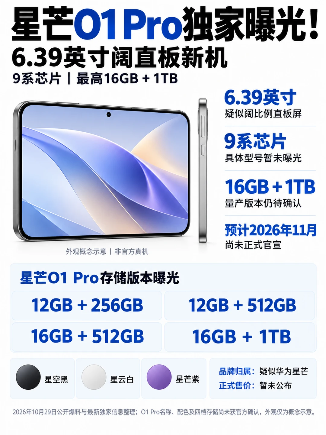 华为星芒O1 Pro曝光📱又一款阔直屏？