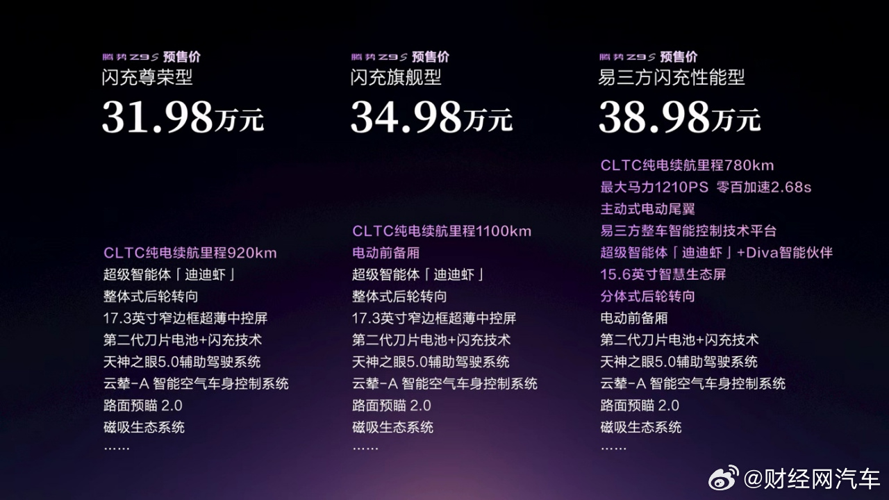 作为腾势9系旗舰家族的新成员，腾势Z9S与百万级超跑腾势Z、性能旗舰腾...